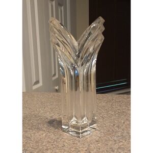 VTG Mikasa Heavy Clear Crystal 8.5" V-Flute Art Deco‎ Vase Votive Tulip German